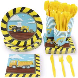 Juvale Serves 24 Under Construction Theme Party Supplies Decoration for Kids Birthday, Disposable Paper Plates, Napkins, Cups & Cutlery - Construction Party Supplies
