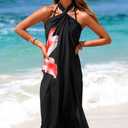 Herseas Women Sheer Sarong High Slit One Size Swimsuit Coverups 2026 Summer Floral Print Chiffon Wraps Beach Cover Up (Black, M)