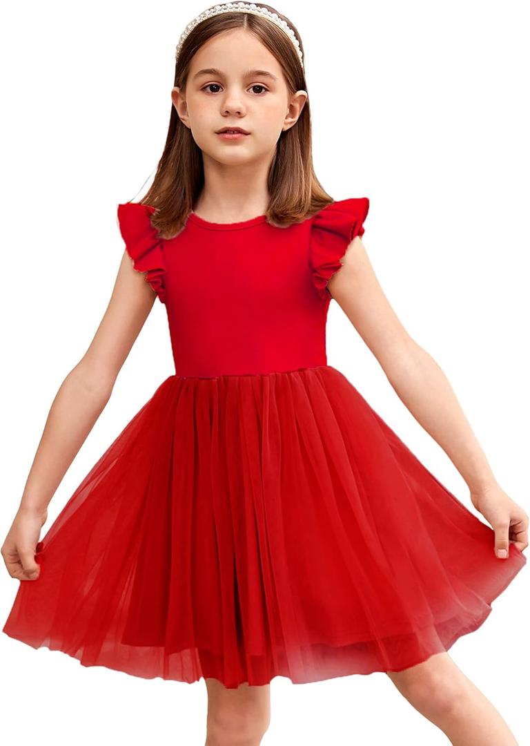 Arshiner Toddler Tutu Dress Little Girls Fluffy Summer Dresses Casual Party Tulle Sundress for Kids (6-7 Years, Red)