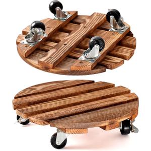 HOHY 2-Pack 12" Plant Caddy Plant Stand with Wheels Heavy Duty Wood Rolling Plant Stand with 2 360 Lockable Wheels,Indoor Outdoor Plant Roller for Large Planters, Flower Pot, Patio
