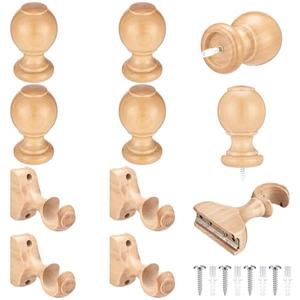 AceOrbit 4 Sets Wood Curtain Rod Brackets and Curtain Rod Finals Kit 1.18-inch Diameter Screw on End Caps Brackets with Screws