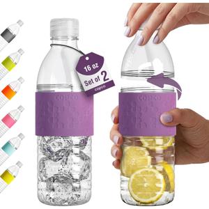 Copco Hydra 16 oz Water Bottle, Set of 2 – Leak Proof, BPA Free Tritan, Dishwasher Safe, Twist-Open Body, Non-Slip Silicone Grip, Perfect for Gym & Travel, Daily Hydration (Purple)