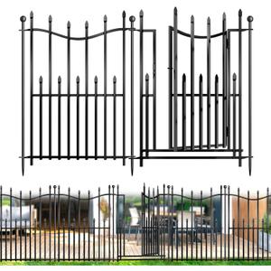 5 Panels No Dig Decorative Garden Fence with Gate, 32in(H)  11ft(L) Heavy-Duty Rustproof Metal Panels, Outdoor Dog Barrier for Yard & Patio, Landscape, Border| Portable Temporary Fencing