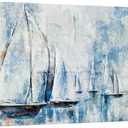 sechars Sailboats Painting Canvas Art Abstract Sailing Boats Wall Decor Rustic Nautical Theme Home Office Living Room Decorations 24x48 Inch (Blue)