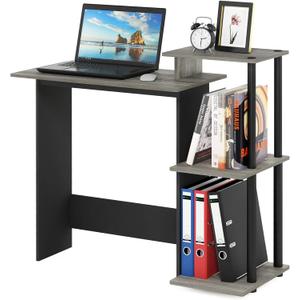 Furinno EFFICIENT Desk, 28.6" Wide Gaming Desk with 3 Open Side Shelves, Laptop Notebook Computer Desk, Office Desk for Home Office, Study Room, Dorm, Bedroom, French Oak/Black, Square Side Shelves