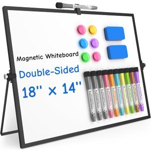 Grtard Magnetic Dry Erase Board with Stand, 18''x14'' Double-Sided White Board, Desktop Whiteboard with Stand, Large White Board, Desk Whiteboard Portable, Dry Erase Board for Kids, Memo (Black)