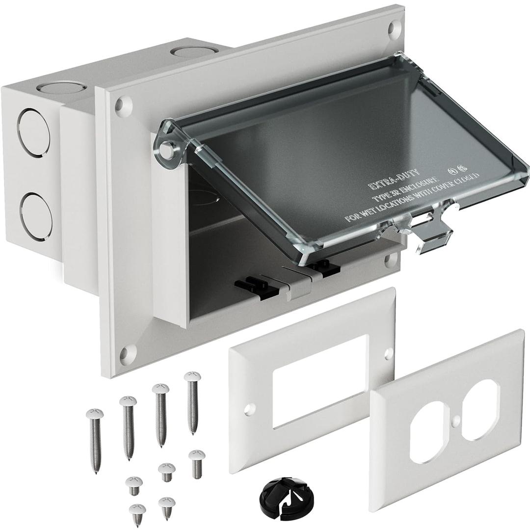 Recessed Outlet Box, DBHR1C Low Profile Electrical Outlet Box with Weatherproof Cover for Flat Surface Retrofit Construction, No Lap, Horizontal, Clear
