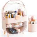 Yieach Countertop Makeup Organizer for Vanity,Large Capacity Skincare Organizers With Drawers and Makeup Brush Holder,Cosmetic Display Cases with Clear Cover for Bathroom,Dresser,Beauty Product,Pink