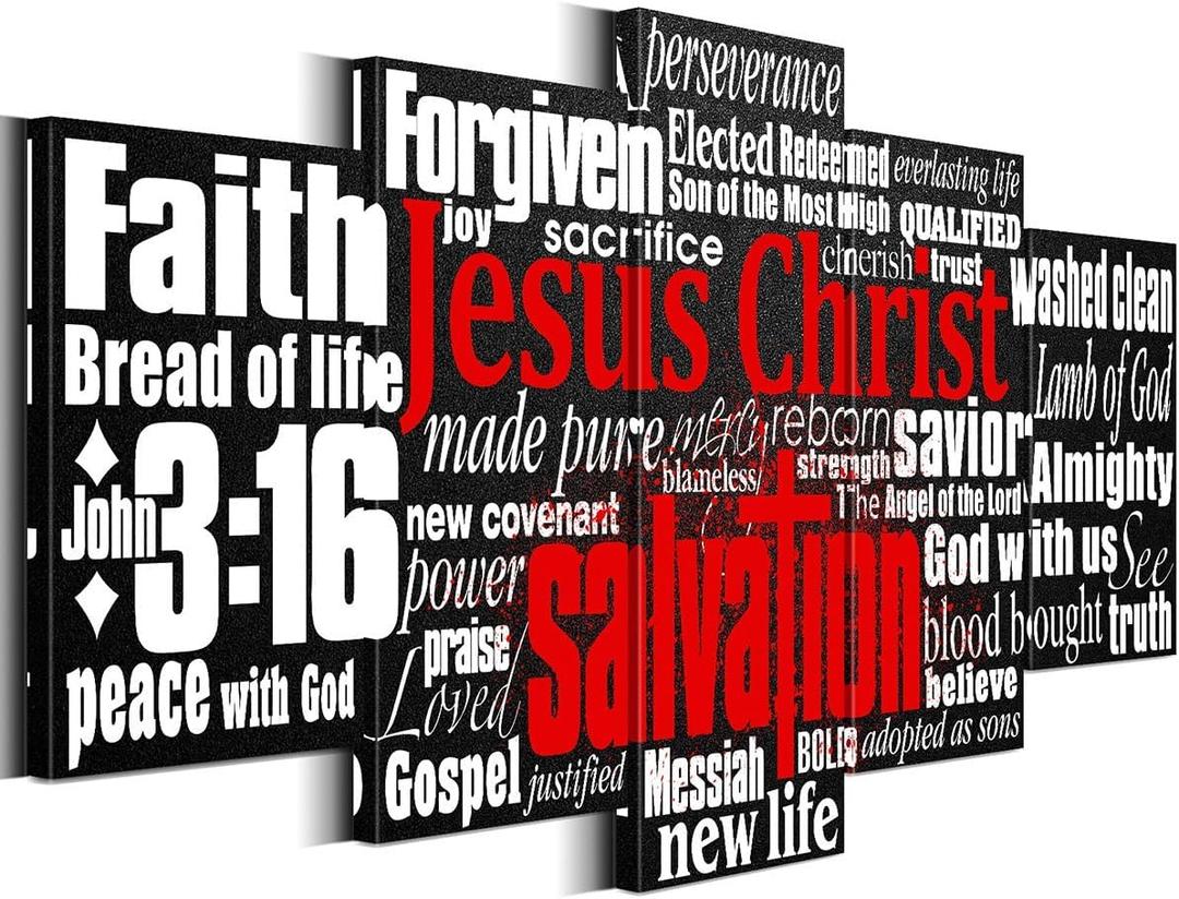 Biufo Jesus Christ Wall Art Pictures, 5 Pieces Christian Quotes Canvas Print, Religious Art Decor, Church Living Room Wall Decor (Large, Wrapped Canvas)