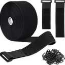 16Ft 2 inch Wide Cable Ties, Jumpso Heavy Duty Hook and Loop Straps with 15 Buckles, Adjustable Straps for Wire, Cord Wraps, Cable Management Storage Straps, Black