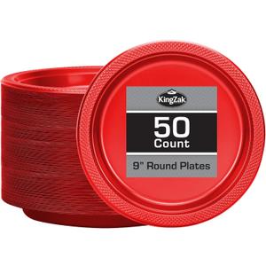 Hanna K. Signature Collection Red Plastic Plates, 9Inch Round, 50Count  Disposable HeavyDuty Dinner Party Plates for Weddings, BBQs & Birthdays