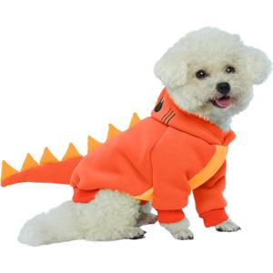 Lelepet Dinosaur Costume - Dog Halloween Costume, Warm Fleece Hoodie for Small to Large Dogs, Thick Sweatshirt, French Bulldog, Beagle, Lab, Dachshund, Greyhound, Pitbull, Orange XS-2XL (Medium)