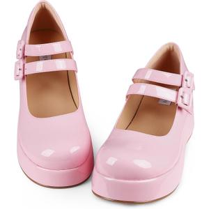 Accloris Platform Mary Jane Shoes Women Girls,Ankle Strap Round Toe Goth Chunky Uniform Dress Pumps Shoes Oxfords,9.5