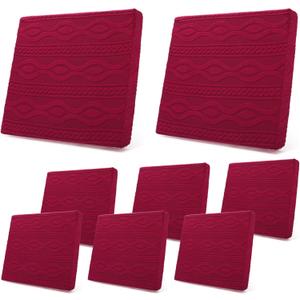 Newwiee 8Pcs Stretch Patio Cushion Covers Outdoor Cushion Covers for Patio Furniture Replacement Couch Sofa Slipcovers Jacquard Textured Soft Fabric Washable Furniture Protector(Wine Red,Elegant)