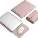 15.6 Inch Laptop Sleeve Case Computer Bag for 15.6" Acer Aspire/Predator, Inspiron, ASUS Dell Notebook, HP Pavilion, IdeaPad 330, ThinkPad E590, Chromebook, PU Bag with Small Case, Pink