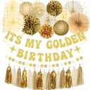 Roetyce Golden Birthday Party Decorations, Gold Glitter It's My Golden Birthday Banner Photo Background Backdrop for Women Men, Funny Bday Party Supplies Girls Boys