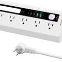 Desk Extension Lead with USB Slots, BOCHLION 2 USB C and 2 USB A Ports Power Socket with Night Light, 5 Way Plug Extension Socket Surge Protector, Desktop Power Strip 1.8M for Home Office (White)