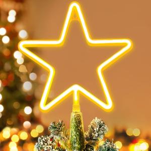 KOUPA 14.5-Inch Christmas Tree Topper Large 5 Point Star Treetop with LED Warm White Lights for Xmas Ornaments and Holiday Seasonal Tree Decorations