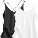 Ekouaer Womens 2-Pack Silk Satin Camisole Tank Top V Neck Sexy Cross Back Spaghetti Strap Cami Sleeveless Lounge Tops S-XXL (XXL)