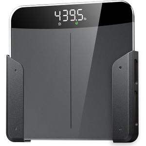 ELETIUO Wall-Mounted Scale Holder with Adhesive &Screws -Fits Most Digital Scales (Up to 1.2"/30mm Thick),Anti-Slip Silicone Pads,Space-Saving Bathroom/Bedroom Organizer-Easy to Install, Black