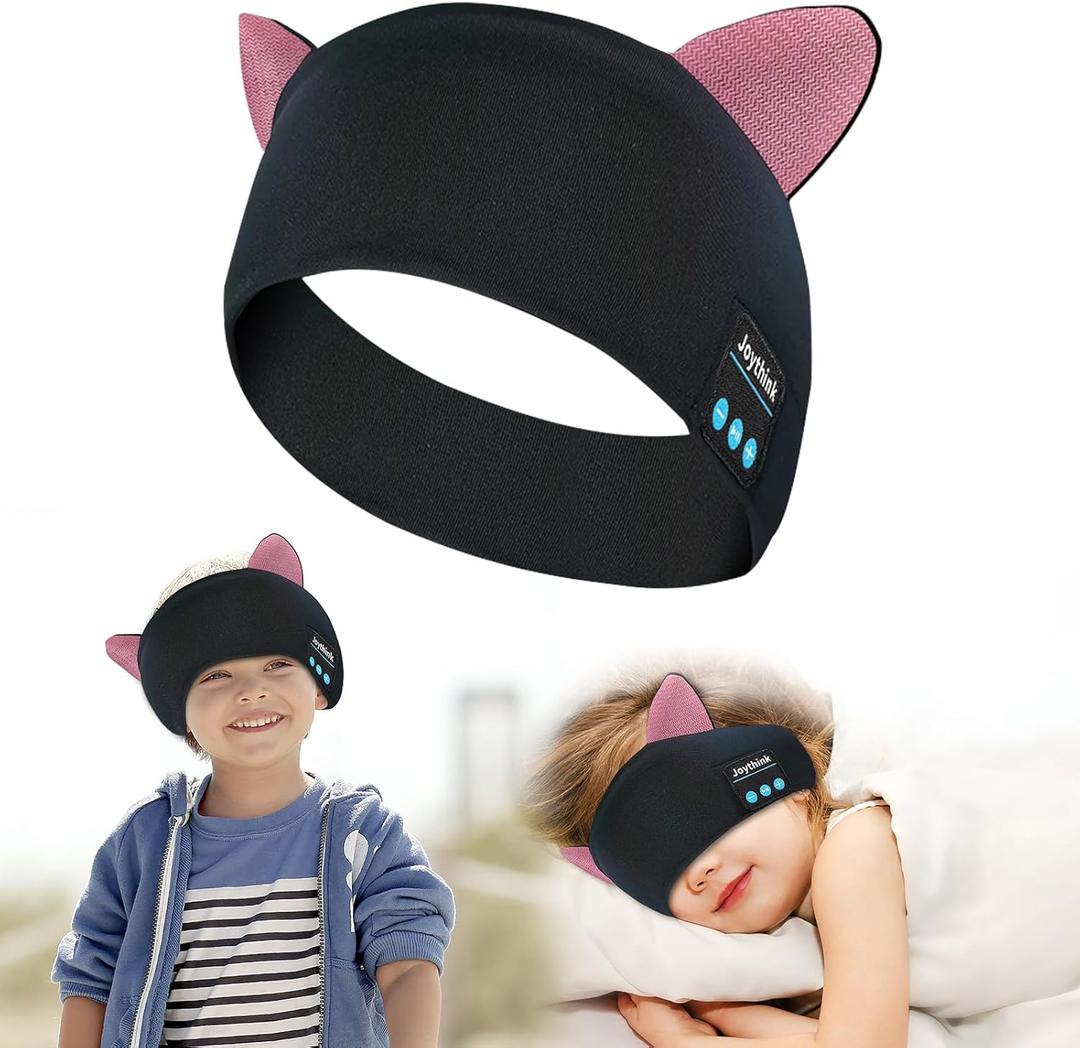 Joythink Kids Bluetooth Headband Headphones Sleep Mask Wireless Earphones Built in Thin Speaker Adjustable Sports Headset Sleep Headband for Girls Boys Toddler Children Baby Airplane Travel Study (Black)