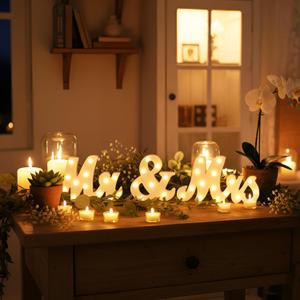 Rustic Mr and Mrs Sign for Wedding Table, 31in Light up Large White Mr and Mrs Sign Wooden Letters, Miss Decoration for Anniversary Wedding & Engagement, Gifts for Anniversary Engagement
