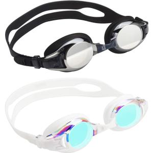 Aegend 2 Pack Kids Goggles, Swimming Goggles for Kids Age 4-16 Boys and Girls Youth, Anti-Fog Waterproof Anti-UV Pool Goggles (Black & Crisp White)