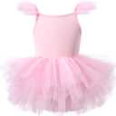 Girls Dance Tutu Dresses Ruffle Sleeve Snap Crotch Ballet Leotards (4-6 Years, Pink)