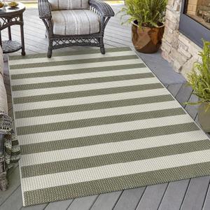 OJIA Striped Outdoor Area Rug 4'x6' Washable Patio Rugs Cotton Woven Living Room Rug Farmhouse Indoor Outdoor Rugs Large Floor Carpet for Courtyard/Bedroom/Entryway (Green/White/Tan)
