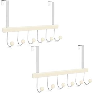 TOPIA HANGER Over The Door Hooks for Hanging, Towel Hooks Towel Racks for Bathroom, Coat Hooks Coat Rack Over The Door Organizer Hanging, Wooden Door Hangers for Coat Towel Hat Purse CT72W - 2 Pack