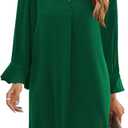 Wkior Long Sleeve Dress for Women V Neck Casual Cute Loose Flowy Swing Shift Dresse(Green, L)