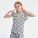 Girls Summer Shirts Kids Striped Ruffle Sleeve T Shirts Crew Neck Casual Tops Cute Short Sleeve Tees