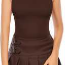 MANGOPOP Women's Mock Turtle Neck Sleeveless Tank Tops Bodysuit Leotard Clothing (Black, S)