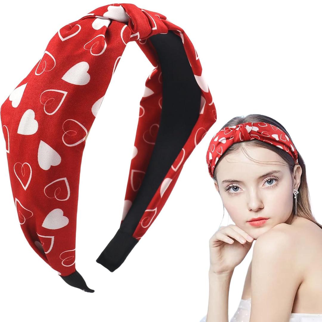 4 x Valentines Day Headband Love Heart Hair Band for Women Girls, Wine Red Hearts Headbands Wide Top Knot Hair Accessories Non Slip Valentines Wedding Party Costume Supplies Romantic Decoration (1 Count (Pack of 1), 6.Style)