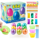 JOYIN 34 PCS Easter Shiny Egg Dye Decoration DIY Kit Multicolor Liquid Dyes with Brushes, DIY Egg Coloring Set for Kids Easter Activities, Theme Party, Hunt Fun.