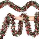 50FT Christmas Tinsel Garland, Red Green&Silver Metallic Twist Shiny Hanging Garland Ornaments for Christmas Tree, Party Supplies Thick Metallic Xmas Streamers