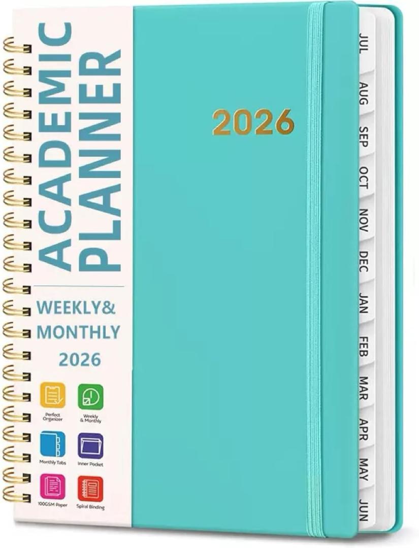 Academic Planner 2026 - Hardcover Weekly & Monthly Calendar Agenda, Daily Planner for Students & Teachers, 8.5" x 6.3" Portable SizeDaily Agenda Book with Tabs, College Organizer Notebook (green)