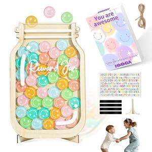 HMMIA Personalized Magnetic Reward Jar, Smiley Faces Jar with Colorful Letter Stickers, Ideal for Classroom Reward System, Home Chore Chart, Positive Behavior Training (42PCS Smiley)