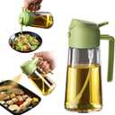 TrendPlain 16oz/470ml Glass Olive Oil Sprayer for Cooking  2 in 1 Olive Oil Dispenser Bottle for Kitchen Gadgets and Air Fryer Accessories, Salad, BBQ - Green