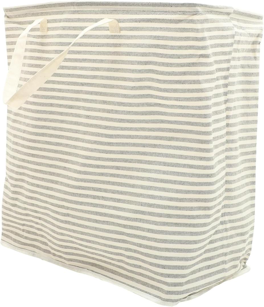 VOSAREA Extra Large Collapsible Laundry Basket Handles Sturdy Linen Striped Storage Tote for Home Dorm and Boys and Girls Toy Organization Portable and Foldable Laundry Hamper VOSAREA Extra Large Collapsible Laundry Basket Handles Sturdy Linen Striped Storage Tote for Home Dorm and Boys and Girls Toy Organization Portable and Foldable Laundry Hamper