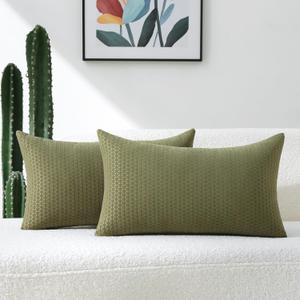 FUTEI Olive Green Decorative Throw Pillow Covers 12x20 Inch Set of 2,Soft Chenille Triangle Check Pattern Pillow Case,Modern Home Decor for Couch Bed Living Room