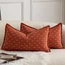 MANDIOO Pack of 2 Burlap Linen Throw Pillow Covers Woven Textured Modern Farmhouse Cushion Covers Pillowcase Decorative Couch Sofa Bed Living Room 12 x 20 Inch Burnt Orange