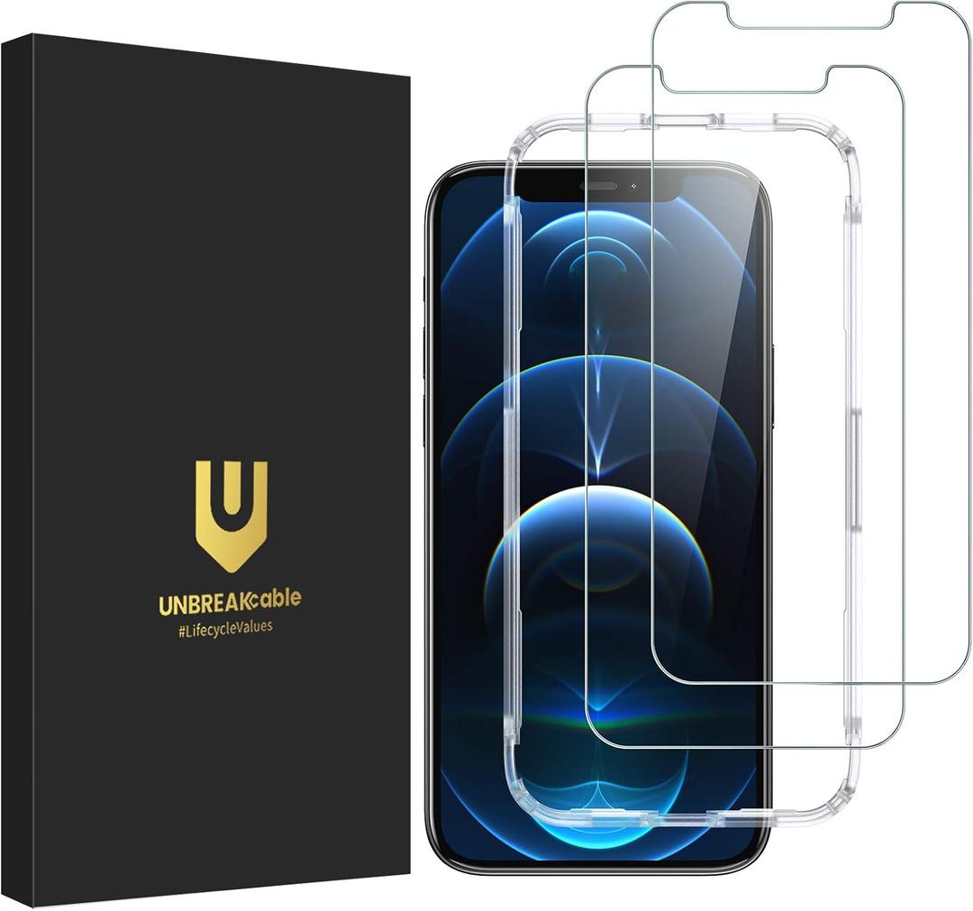 UNBREAKcable Shatterproof Tempered Glass Screen Protector for iPhone 12/12 Pro [2-Pack] [99.99% HD Clear] [Easy Installation Frame] [9H Hardness] [Full Coverage] [Bubble Free] for Apple 6.1''