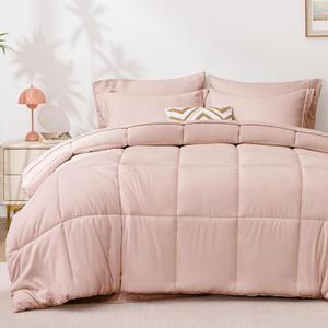 Love's Cabin Queen Comforter Set Blush Pink, 7 Pieces Queen Bed in a Bag, All Season Bedding Sets with 1 Comforter, 1 Flat Sheet, 1 Fitted Sheet, 2 Pillowcase and 2 Pillow Sham | Soft, Breathable, Lightweight, Comfortable