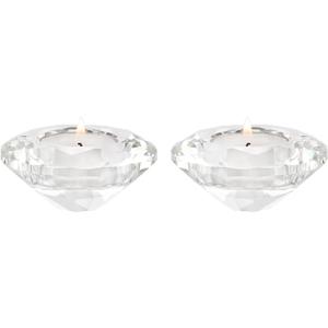 Crystal Tealight Candle Holders Pack of 2, Small Round Votive Clear Diamond Shaped Tea Light Candle Stands for Wedding Table Centerpieces Living Room Decors
