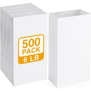 BagDream 500 Pack Paper Lunch Bags 6 Lb White Kraft Bag Small Paper Bags Grocery Sacks for Snacks, Crafts, Lunch 6 lb Capacity