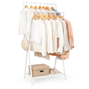 Cozivolife Bamboo Clothes Rack with Storage Shelf, Portable Garment Holder Clothing Hanger for Hanging Cloth, Foldable Wardrobe Storage for Entryway and Bed Room (White)