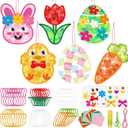 24 Pack Easter Suncatcher Craft Kit Easter Paper Crafts Stained Glass DIY Window Art Kit Bunny Egg Carrot Ornament 1400 Tissue Paper Window Decor for Classroom Art Party Favor Supplies