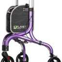 Planetwalk Premium 3 Wheel Rollator Walker for Seniors - Ultra Lightweight Foldable Walker for Elderly, Aluminum Three Wheel Mobility Aid, Dark Purple