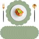 60 Pcs Sage Green Paper Placemats, 13.5 Inch Disposable Scalloped Easter Placemat Round Table Place Mats, Round Table Place Mats for Birthday Wedding Bridal Shower Baby Shower Banquet Tea Party